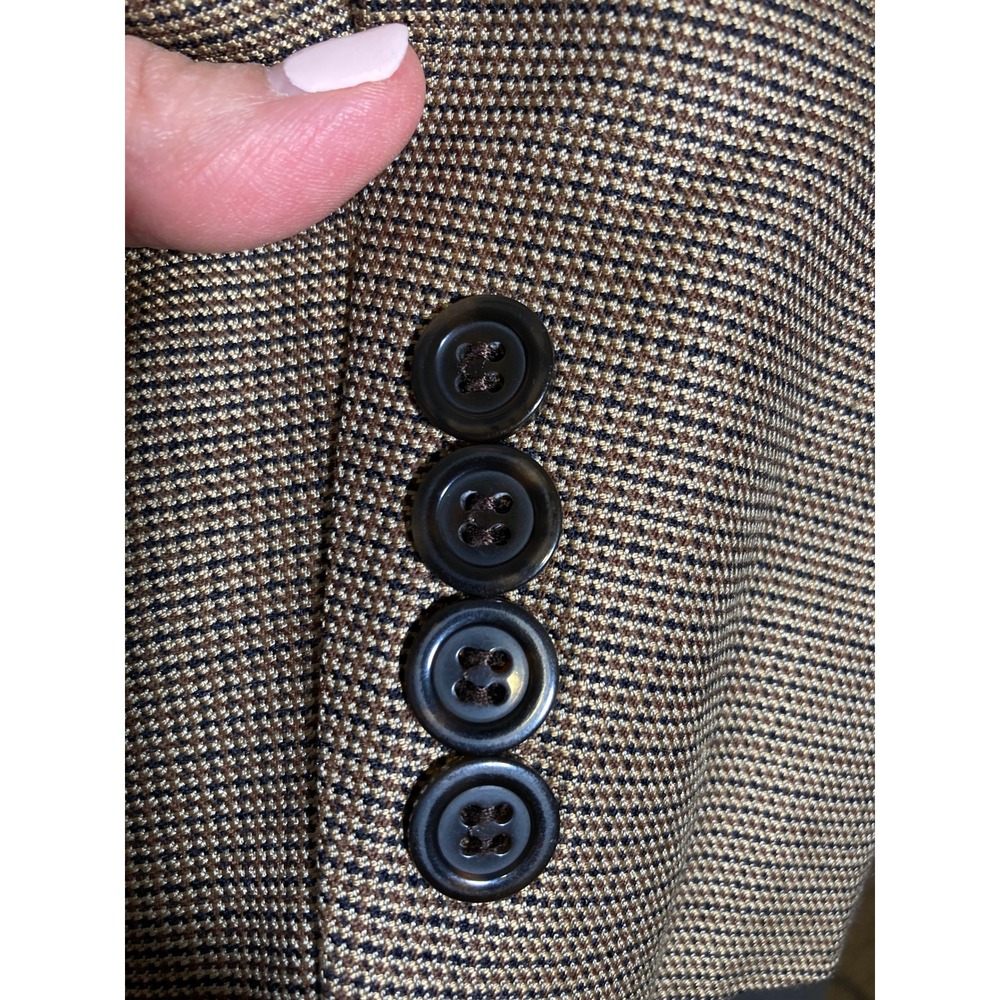 Andrew Fezza Fusion Mens Tan Brown Micro Check 3 Button Blazer Sport Coat 42L - Picture 5 of 11